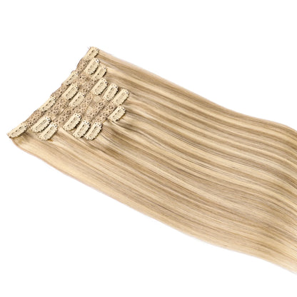 Natural Black Straight Human Hair Extensions - 7-Piece PU Clip-In Invisible Weft Set 116g