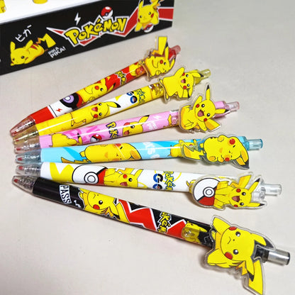 6pcs Pokémon Pikachu Gel Pens — 0.5mm Black Ink Anime Writing Pens for Office, School & Cute Gift Supplies