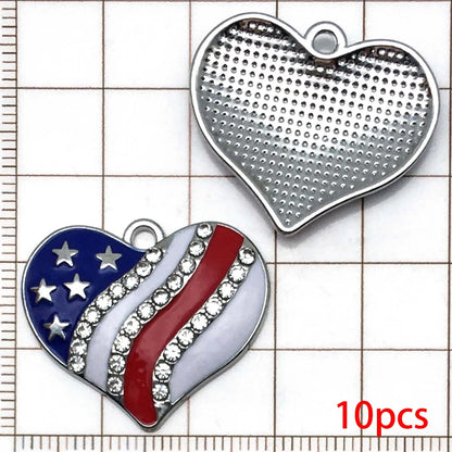 10/13pcs Enamel Flag Charms - Alloy Independence Day Pendants for DIY Bracelets Necklaces & Jewelry Making