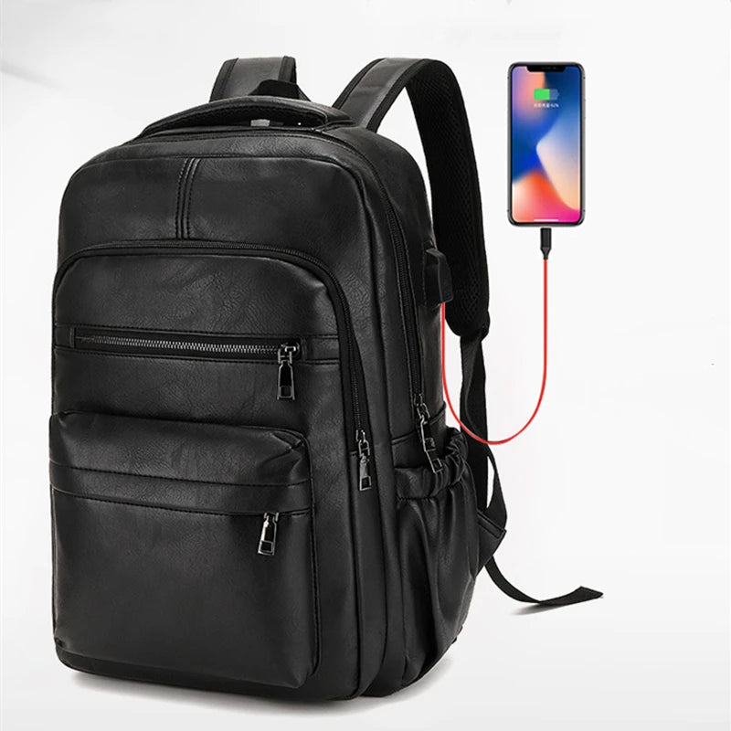 High-Quality USB Charging Backpack for Men – PU Leather Laptop Backpack for Teenagers & Boys, Large Schoolbag