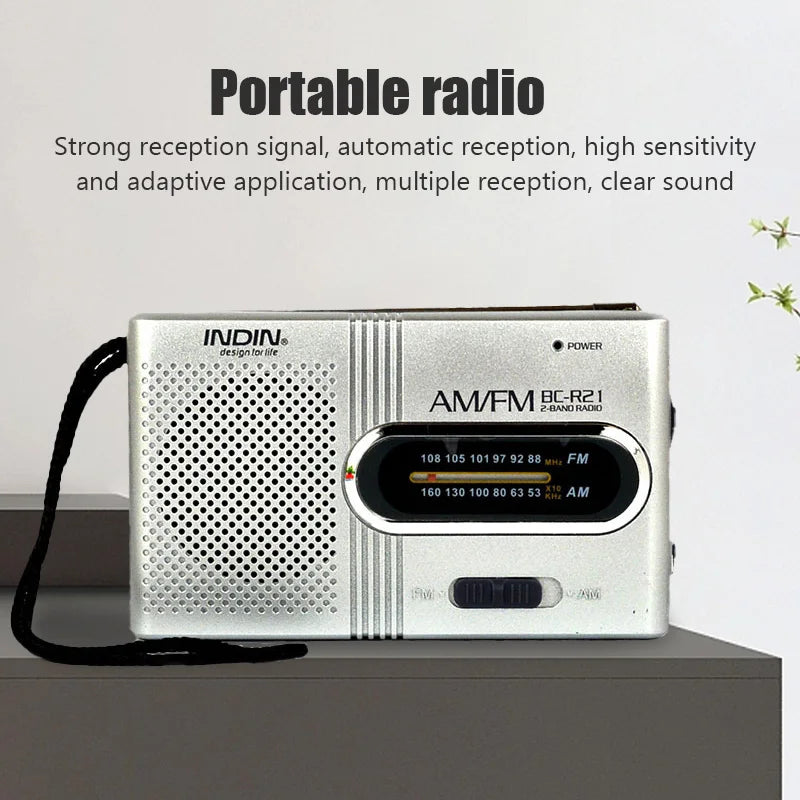 BC-R2 Portable Retro Radio — Mini Dual-Band AM/FM Music Player with Telescopic Antenna, Stereo Speaker for Outdoor Use