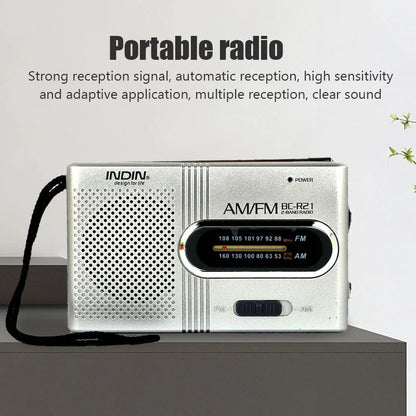 BC-R2 Portable Retro Radio — Mini Dual-Band AM/FM Music Player with Telescopic Antenna, Stereo Speaker for Outdoor Use