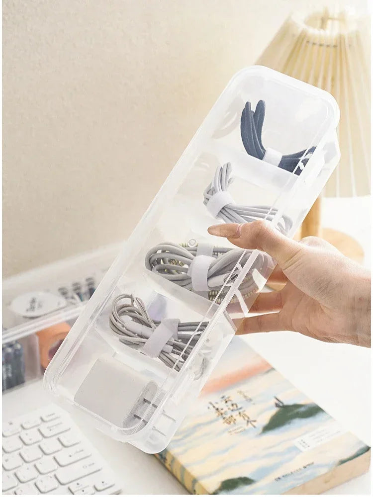 Transparent Cable Organizer Box with Lid – Dustproof Data Cable and Card Storage Case for Home and Office
