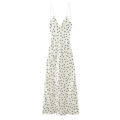 Elegant Women’s Polka Dot Maxi Dress – Chic Sleeveless Round Neck High Waist Slim Fit Vestido for Party & Street, 2025 New