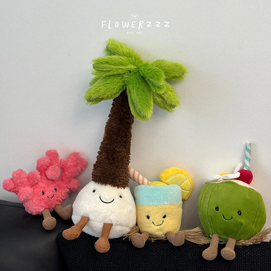 JELLYCAT Lemonade Coconut Plush – Soft Palm Tree & Red Coral Plush Toy, Cartoon Doll for Home Decor & Christmas Gifts