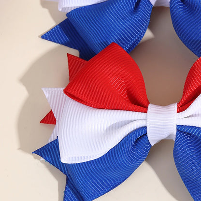 2pcs USA Flag Bow Hair Clips - Red White Blue Patriotic Ribbon Barrettes for 4th of July Party Accessories