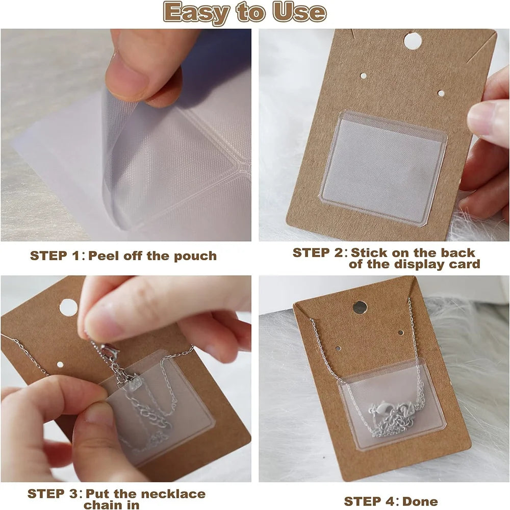10/50PCS Necklace Chain Adhesive Pouch – Jewelry Display Card Bags for Small Business Packaging Supplies