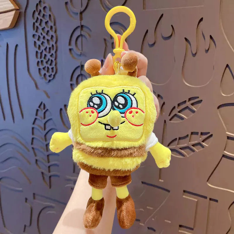 Potdemiel Anime Pink SpongeBob & Patrick Star Kawaii Plush Keychain — Cosplay Stuffed Keyring Gift for Kids