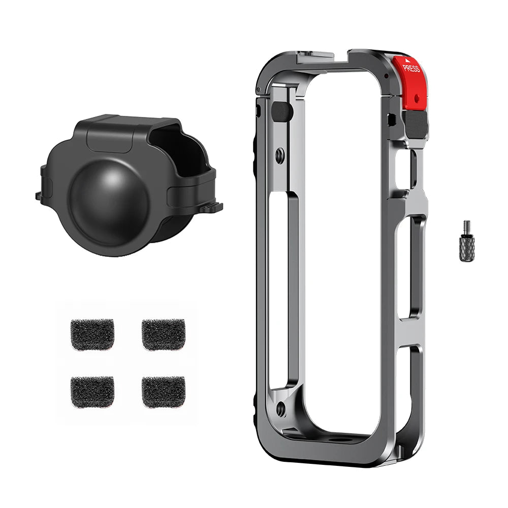 Aluminum Alloy Protective Cage for Insta360 X5 – Camera Frame with Silicone Lens Cover & 1/4" Cold Shoe