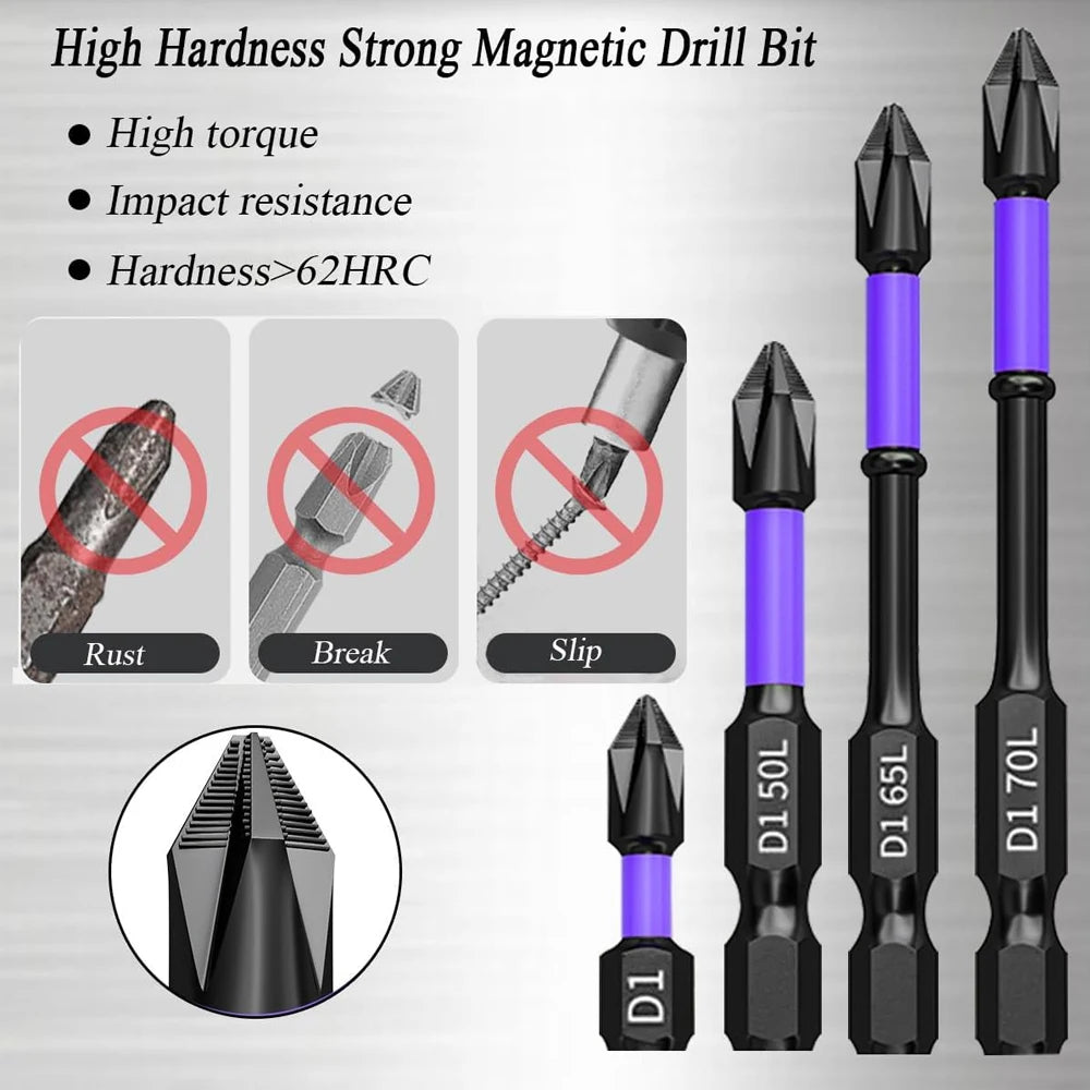 5/12 Pcs Magnetic Screwdriver Bit Set – Non-Slip Shockproof Phillips Impact & Hex Shank Alloy Steel Bits for Power Tools