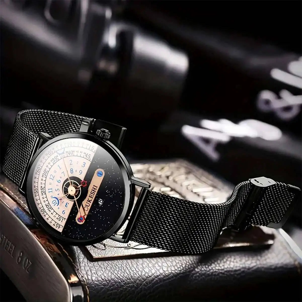 Men’s Fashion Mesh Band Quartz Watch — Business Wristwatch with Calendar Reloj Hombre