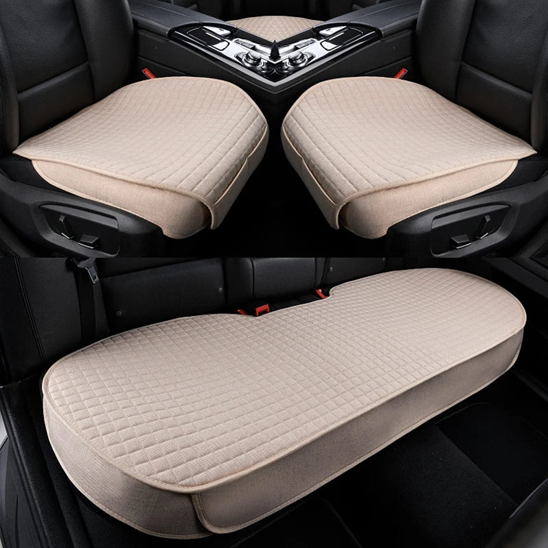 BLALION Breathable Flax Summer Car Seat Cover Cushion Pad for Front & Rear Seats – Cool Comfort Car Interior Protection Mat Accessory