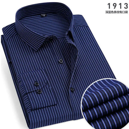 Men's Striped Long Sleeve Shirt - Slim Fit Wrinkle-Resistant Business Casual Shirt for Spring