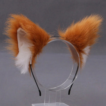 Lolita Animal Cat & Fox Ear Hair Hoops — Cosplay Faux Fur Hairband for Girls, Halloween Anime Headwear Accessory