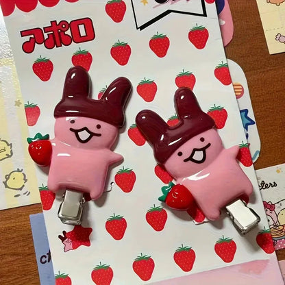 4Pc Strawberry Chocolate Bunny Hairpins - Cute Cartoon Plastic Hair Accessories for Girls & Women