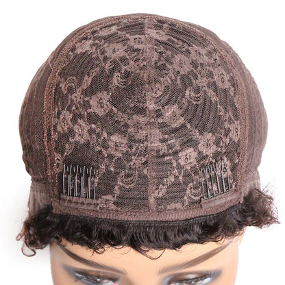 99J Short Curly Human Hair Wig - Full Machine-Made Kinky Curly Wig for Women