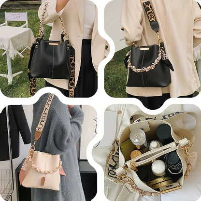 Luxury Women's Shoulder Bag - Large Capacity Ribbon Chain Crossbody Bucket Bag