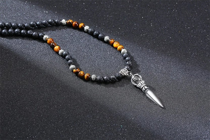 Men's Tibetan Phurba Kilaya Necklace – Tiger’s Eye & Lava Stone Spiritual Dagger Jewelry
