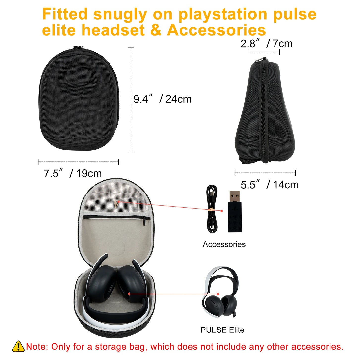 Hard Carrying Case for PS5 – Semi-Waterproof Travel Storage Box for PULSE Elite Wireless Headset & Accessories