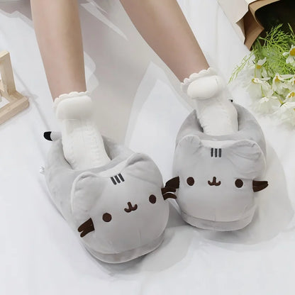 Pusheen Cat Plush Slippers - Cute Chubby Cat Indoor House Shoes, Warm Cozy Footwear for Halloween, Christmas, and Cosplay Gifts