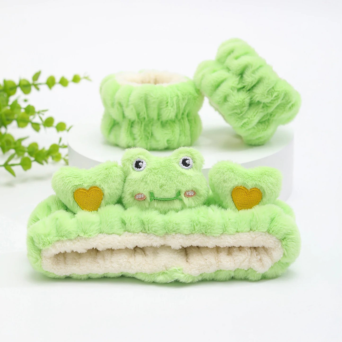 3PCS Cat Ear Plush Headband Set - Soft Face Washing Headband with Wrist Straps for Girls