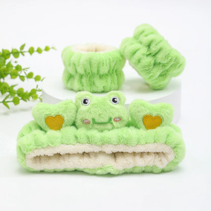 3PCS Cat Ear Plush Headband Set - Soft Face Washing Headband with Wrist Straps for Girls