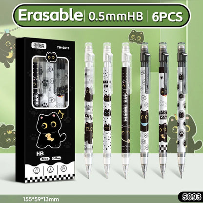 6-Piece Cute Cat Mechanical Pencil Set - 0.5mm Writing and Drawing Pencils for School, Office and Everyday Use