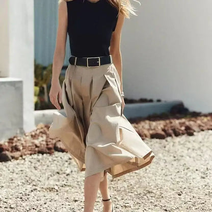 2025 Women’s Summer Dress Set – Sleeveless Panelled Long Skirt with Belt, Elegant Casual Party & Everyday Dress