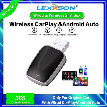 2-in-1 AI Box Mini Adapter – Wired to Wireless CarPlay & Android Auto, Plug and Play WiFi Smart Dongle, Compatible with 99% of Cars