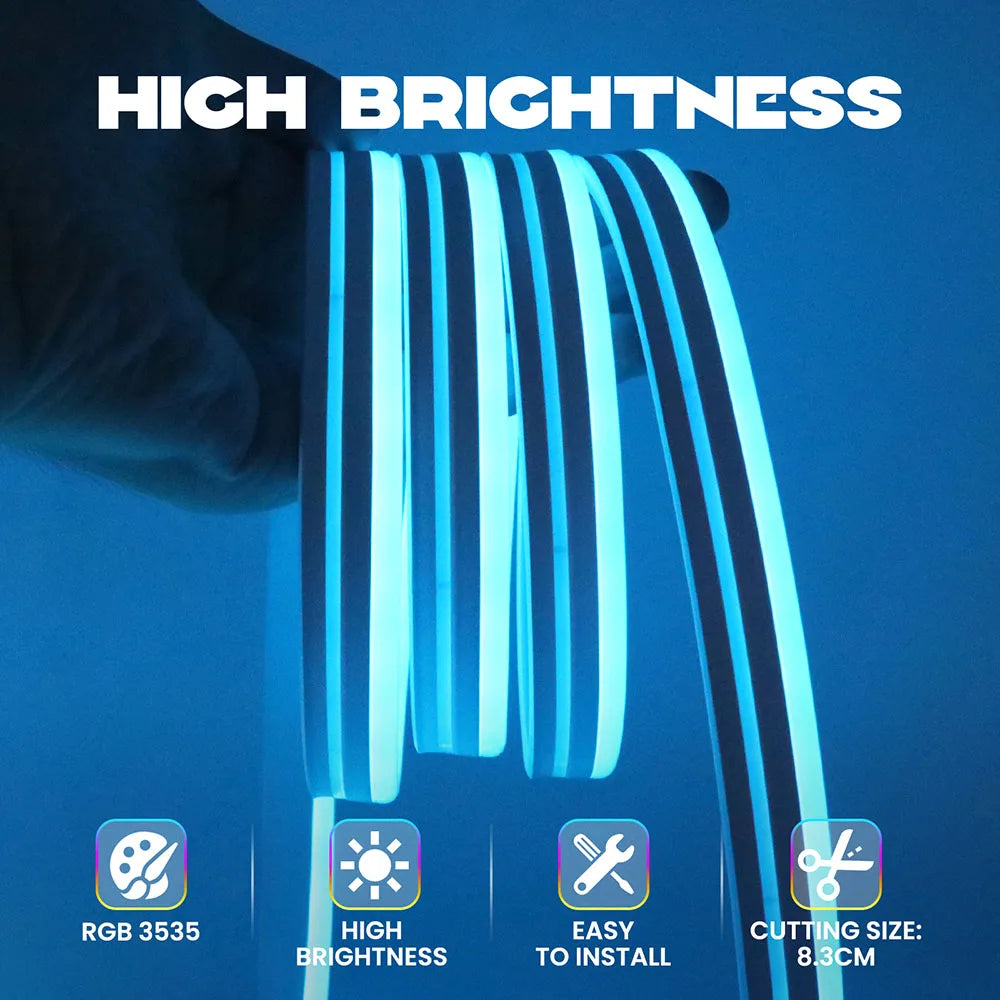 EU Plug DC24V RGB Neon LED Strip – 3535 Bluetooth Music Sync Waterproof Rope Light, 5-30M for Indoor & Outdoor Decor