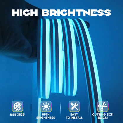 EU Plug DC24V RGB Neon LED Strip – 3535 Bluetooth Music Sync Waterproof Rope Light, 5-30M for Indoor & Outdoor Decor