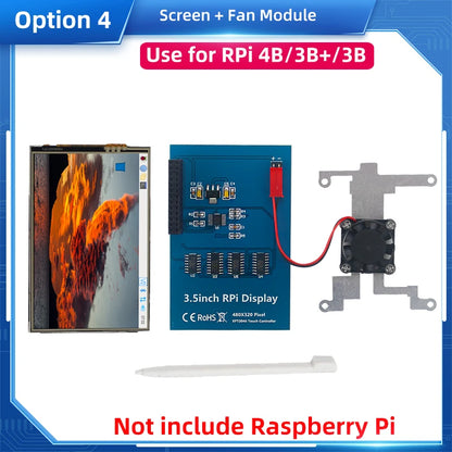 Raspberry Pi 3.5" Touch Screen LCD Display - 480×320 TFT with Optional Case & Cooling Fan for Pi 4B/3B+/3B