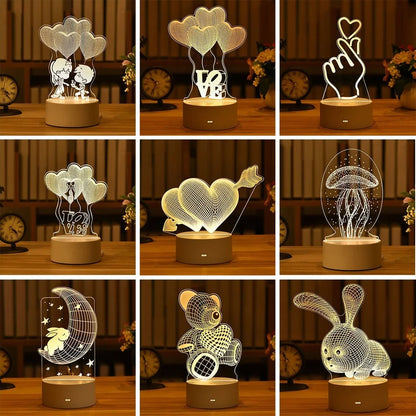 2024 Valentine's Day 3D Love Lamp: Acrylic Bear and Rose LED Night Light, Perfect Gift for Kids' Birthdays, Rabbit Easter Decor, and Wedding Decoration