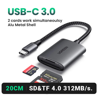 UGREEN USB-C SD 4.0 Card Reader - 312MB/s USB 3.0 Adapter for SD, MicroSD & TF Cards, MacBook, PC, iPhone & Samsung Devices