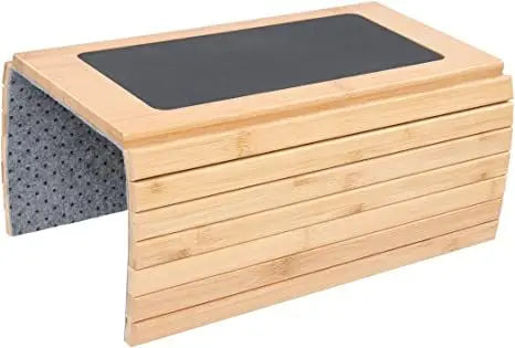 Bamboo Wood Sofa Arm Tray with Phone Holder – Flexible Couch Arm Table for Drinks, Snacks & Remote Control