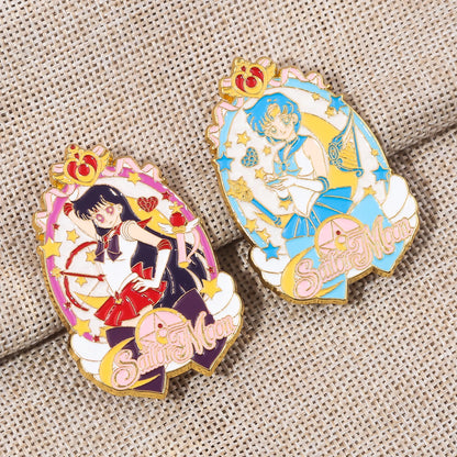 Sailor Girl Cartoon Brooch – Cute Moon & Stars Enamel Pin for Bags, Clothes & Jewelry