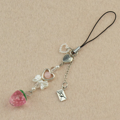 Ai Yazawa Nana Anime Heart & Strawberry Phone Charm Keychain – Y2K Handmade Jewelry