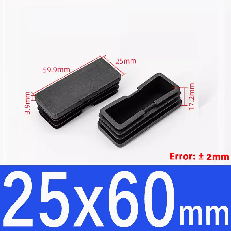 Black Square Tube End Caps - Plastic Blanking Plugs for Furniture, Tables & Chairs 10-100mm