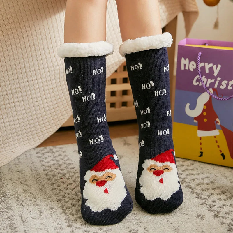 Women’s Winter Plush Socks – Soft Fuzzy Non-Slip Floor Slippers with Penguin, Deer, Elk & Bear, Cozy Christmas Gift