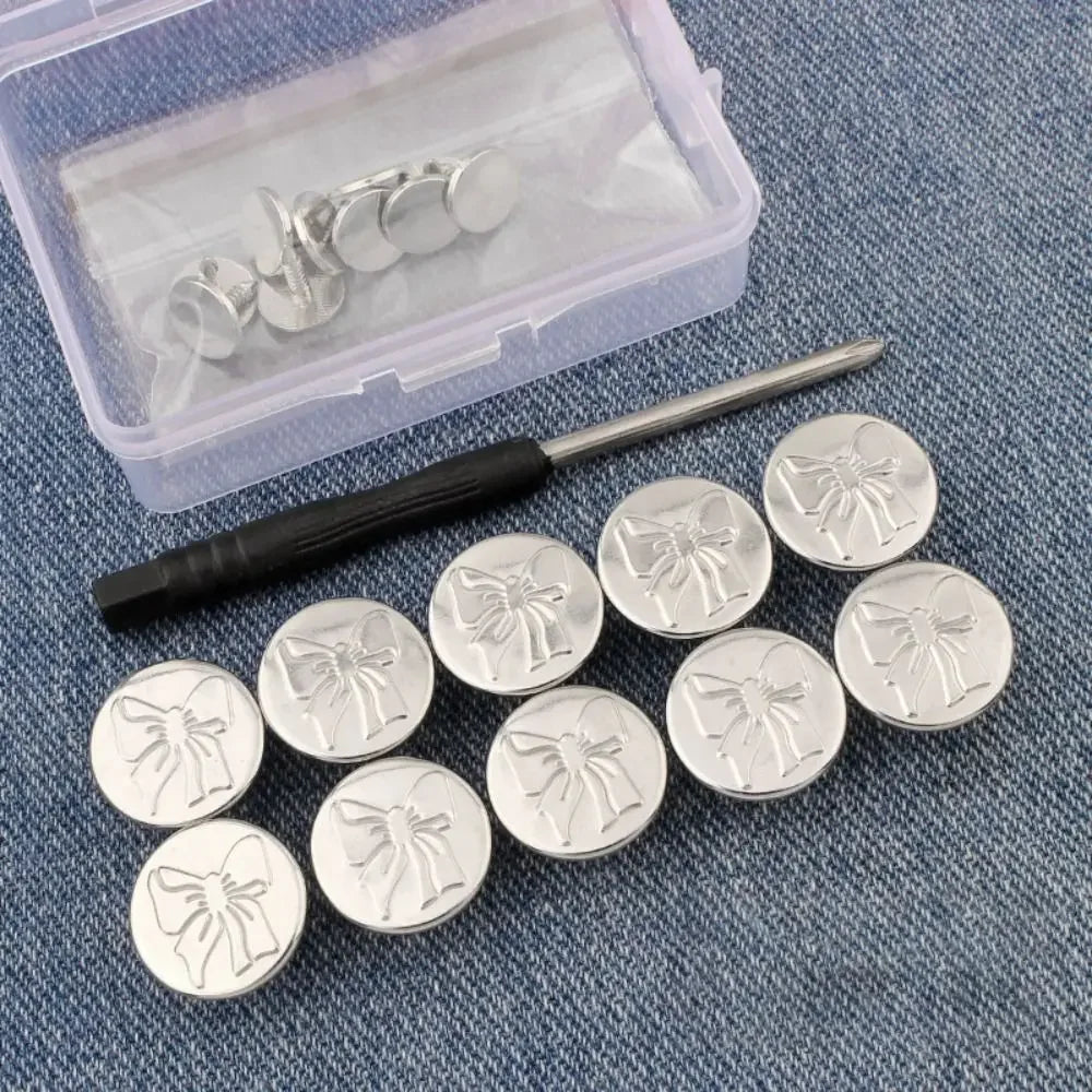 10Pcs No-Sew Metal Jeans Buttons – Removable Nail-Free Waist Adjust Buckles for Pants
