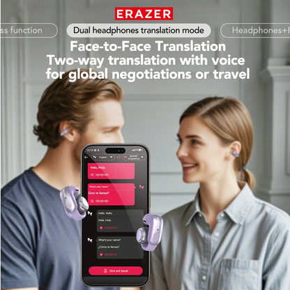 ERAZER XF28 Bluetooth V6.0 Translator Earbuds — True Wireless Open-Ear Earphones for Travel, Office & ASMR with Translation App