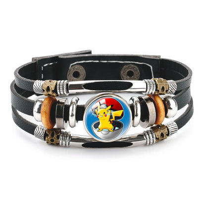20cm Pikachu Mega Stone Cowhide Bracelet – Anime Cosplay Adjustable Wristband with Glass Cabochon