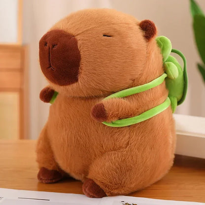 Cute Turtle & Capybara Plush Backpack Pendant – Strawberry Hat Soft Stuffed Toy for Kids Birthday Gift