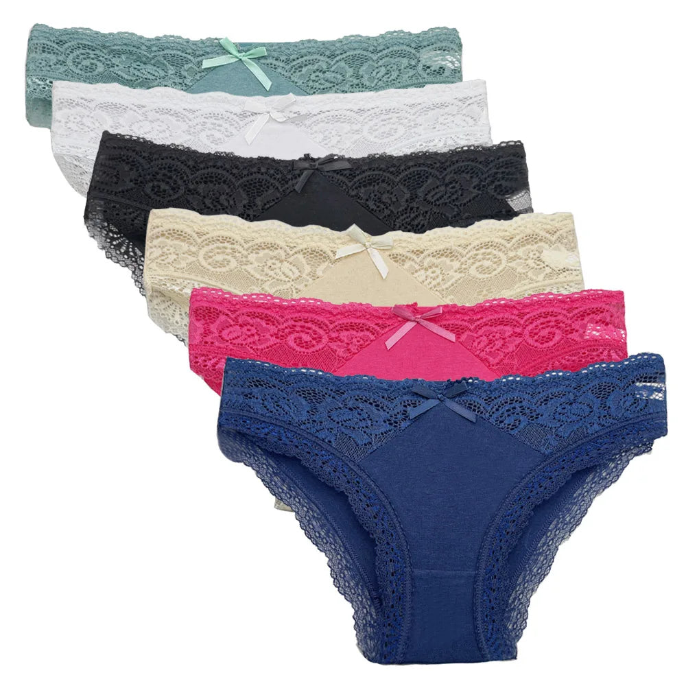 5-Pack Women’s Low Rise Lace Panties — Sexy Cotton Lingerie Briefs