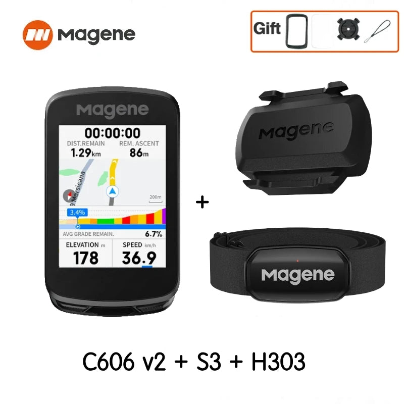 Magene C606V2 GPS Bike Computer – Touchscreen Cycling Speedometer with WiFi, Bluetooth, ANT+, Navigation, Climb & Odometer Functions