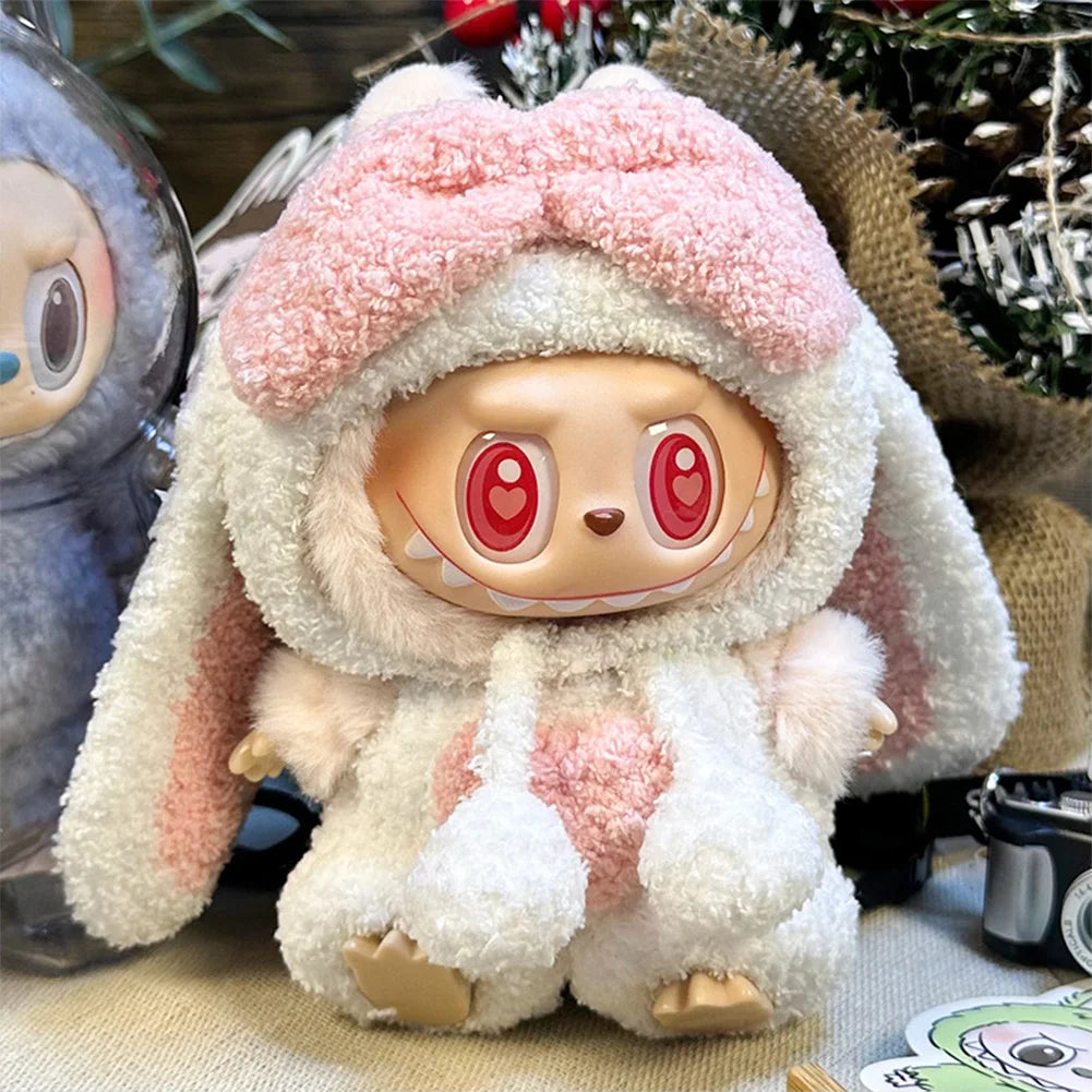 17cm Labubu Doll Clothes — DIY Accessories Heartbeat Long-Eared Furry Rabbit Costume | Cartoon Dress-Up Outfit