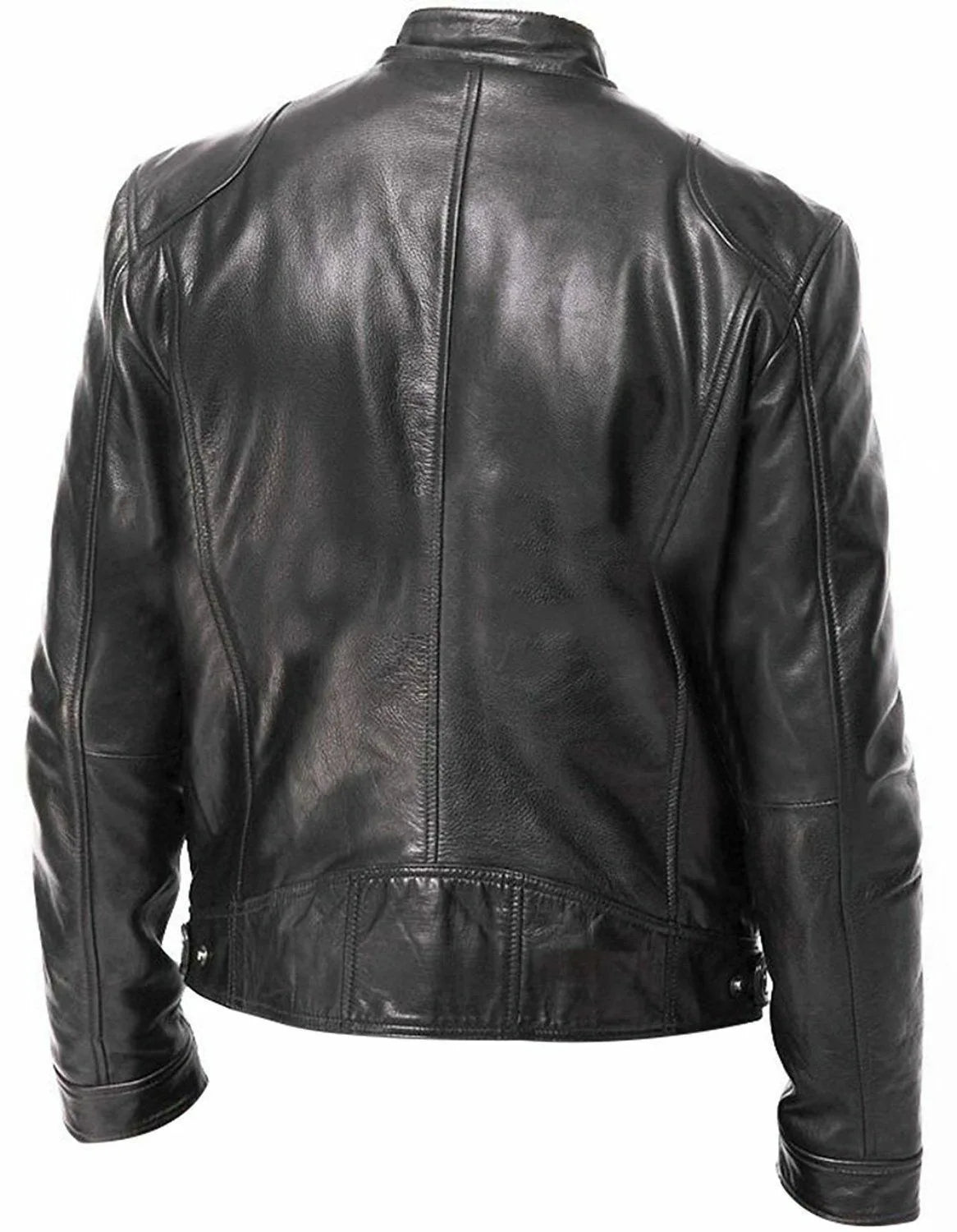 Men’s Slim Fit Motorcycle Leather Jacket – Short Lapel PU Zipper Windproof Coat for Autumn