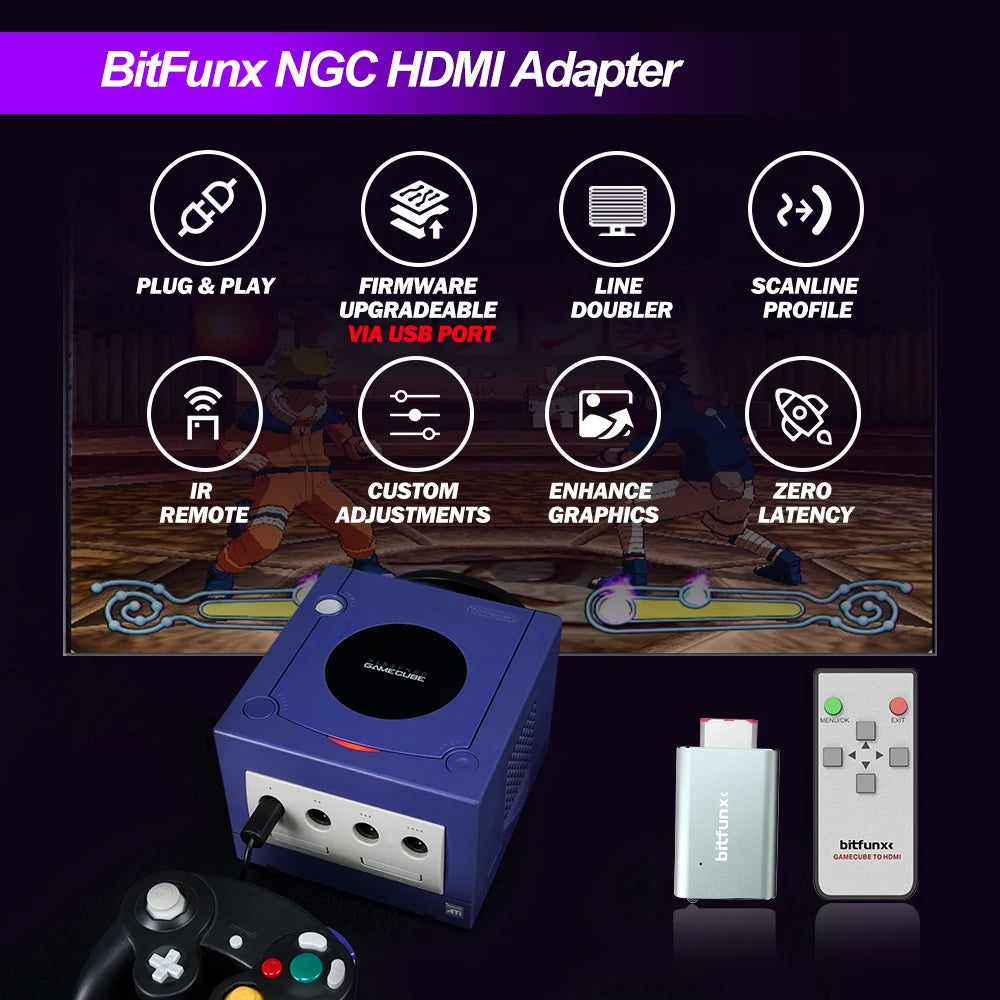 Bitfunx GC2HDMI Adapter – Digital AV to HDMI Converter for Nintendo GameCube NGC DOL-001 Console