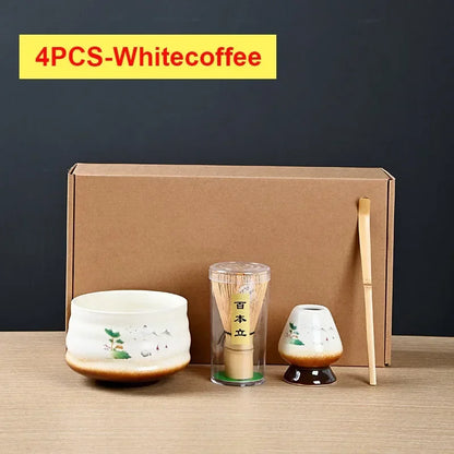 4/6Pcs Bamboo Matcha Tea Whisk Set – Scoop, Brush, Strainer & Bowl for Japanese Tea Ceremony