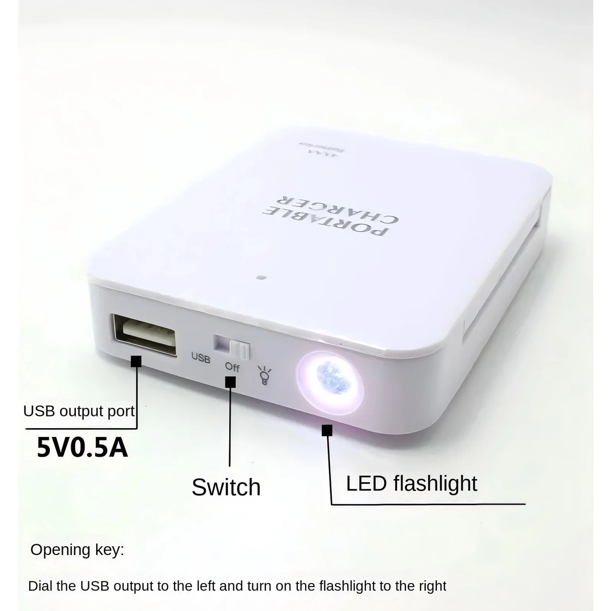 USB Emergency Power Box - 4×AA Battery Charger with USB Port & Flashlight